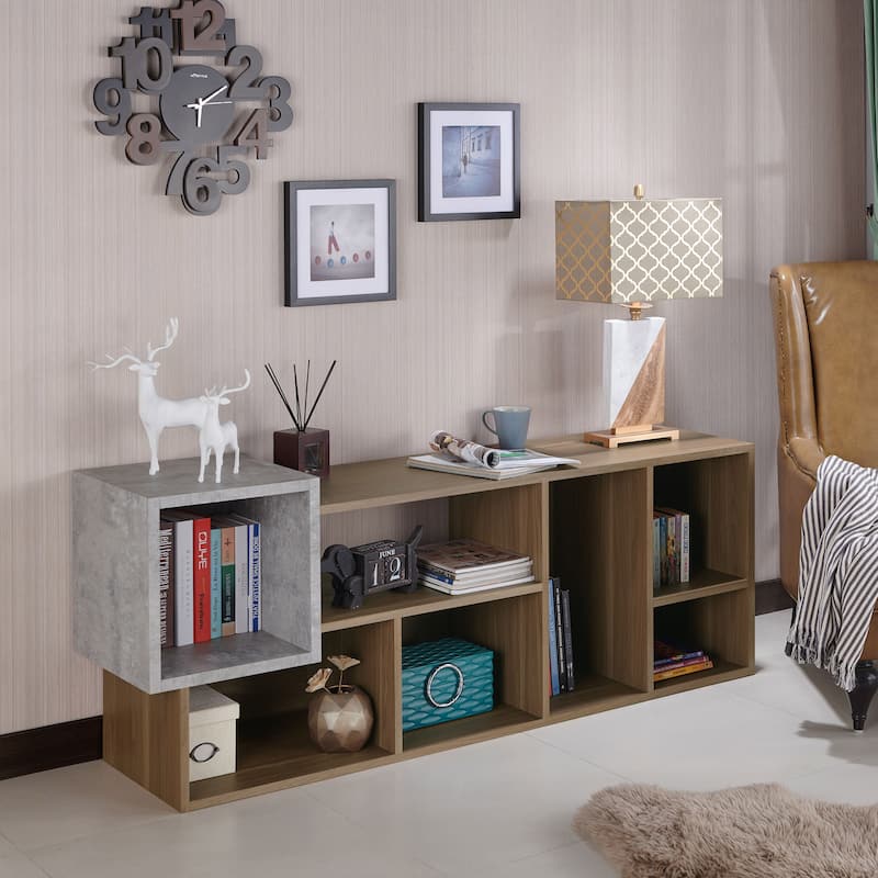 DH BASIC Industrial Walnut Two-tone 7-Shelf Bookcase by Denhour