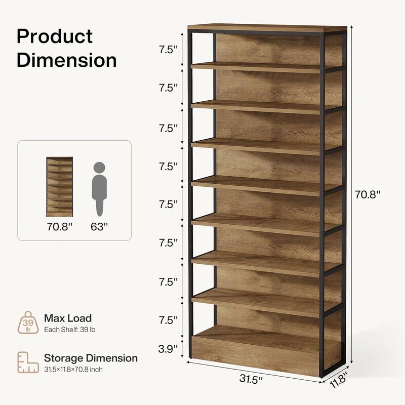 70.9 Inch Tall Bookcase with Storage for Living Room/Home Office - 31.5" W * 11.81" D * 70.8" H