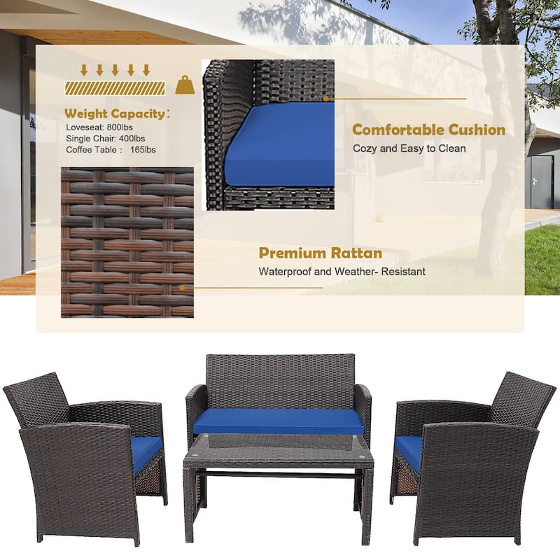 Costway 8PCS Patio Rattan Furniture Set Cushioned Chair Sofa Coffee