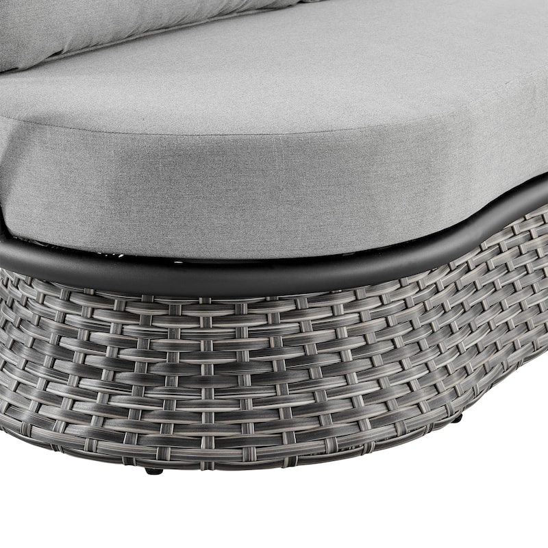 Giotto Gray Wicker and Aluminum Outdoor Curved Sofa with Cushions
