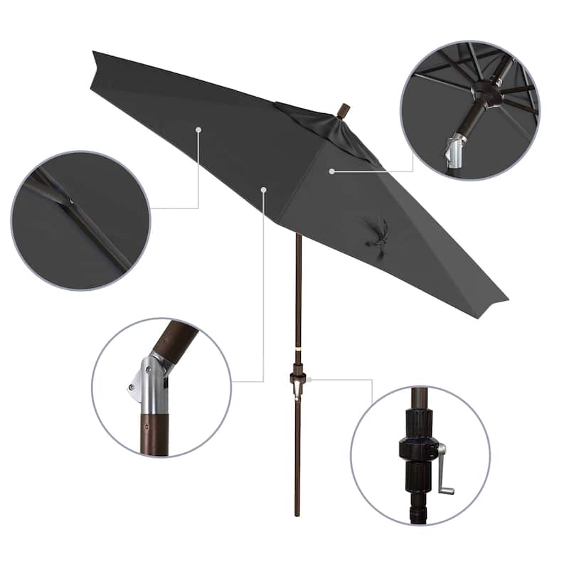 California Umbrella 9' Rd Golden State Series Patio Umbrella Bronze Aluminum Frame Crank Lift Collar Tilt Olefin Royal Blue