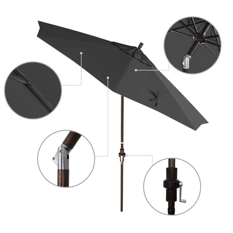 California Umbrella 9' Rd. Aluminum Market Umbrella, Deluxe Crank Lift with Collar Tilt, Bronze Frame Finish, Olefin Fabric