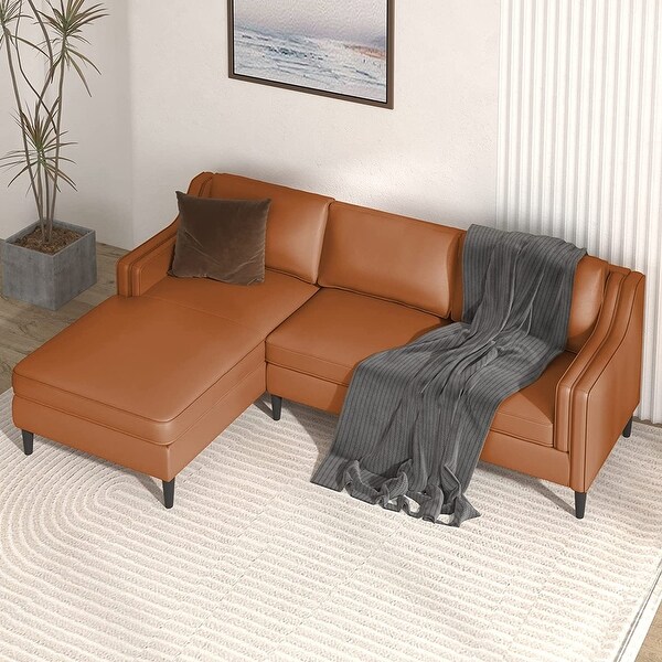 Tan leather store lounge with chaise