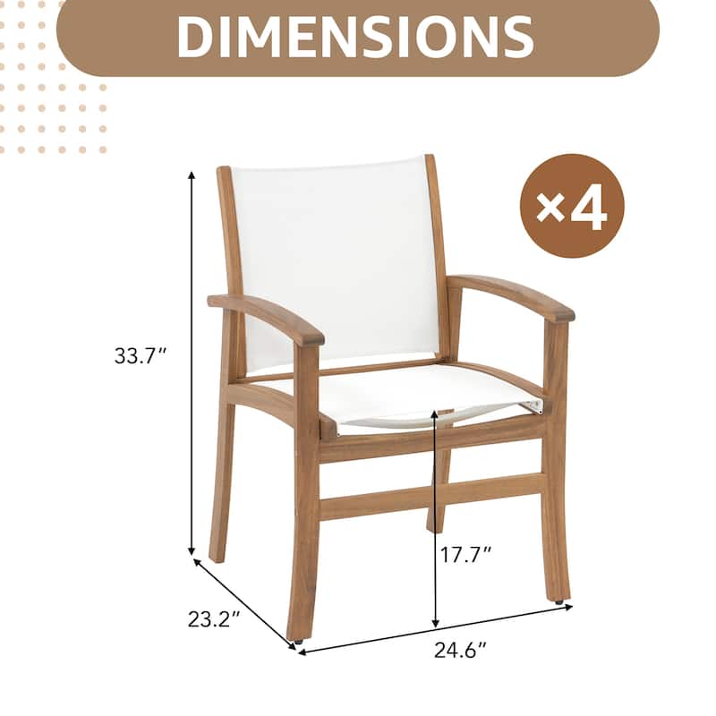 Outdoor Wooden Armchairs with Textilene Back (Set of 4)