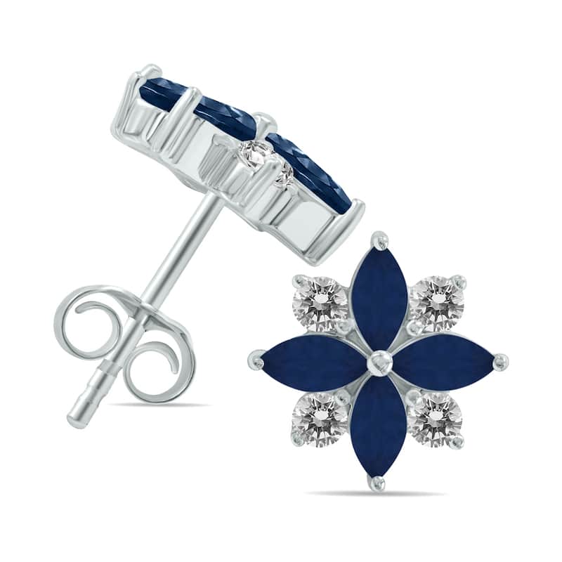 Marquee 1 Carat TW Sapphire and Diamond Flower Earrings in 10K White Gold