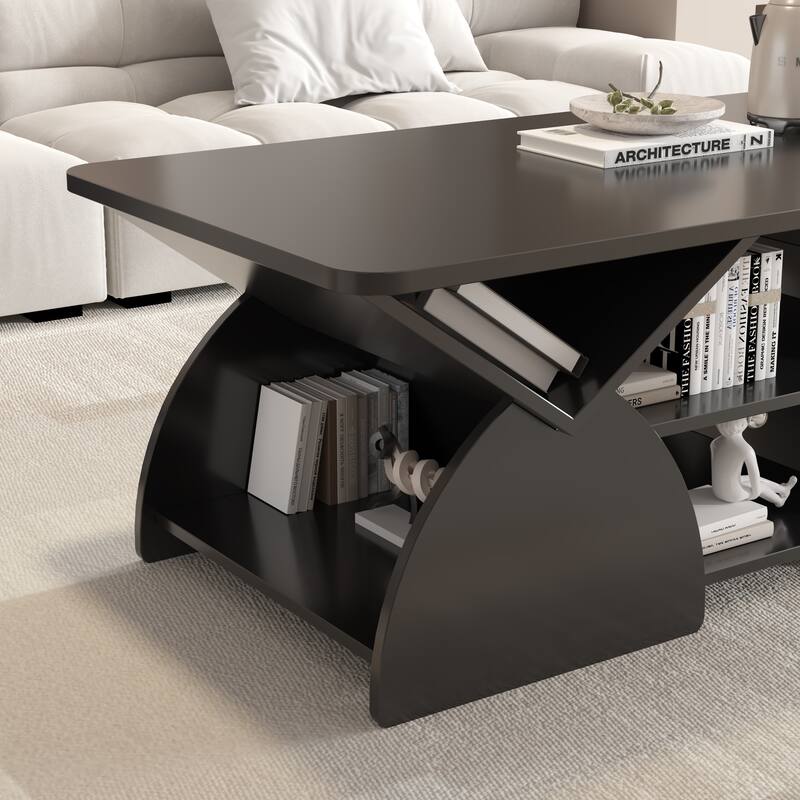 GDFStudio - Quill Wood Geometric Coffee Table with 6 Independant Storage Areas
