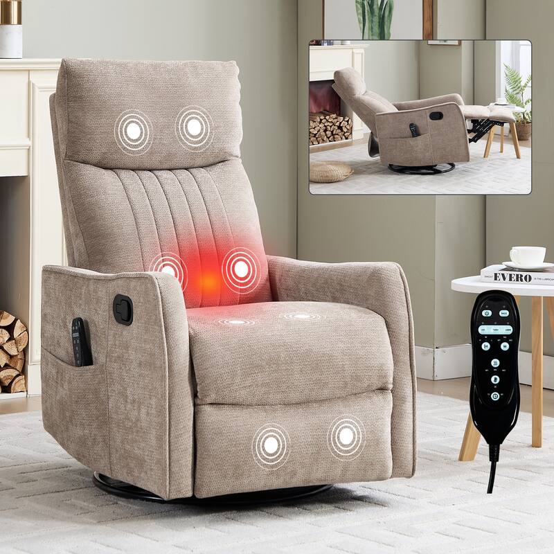 Heat Massage Manual Recliner Chair with Rocker and Swivel in Fabric for Living Room - khaki