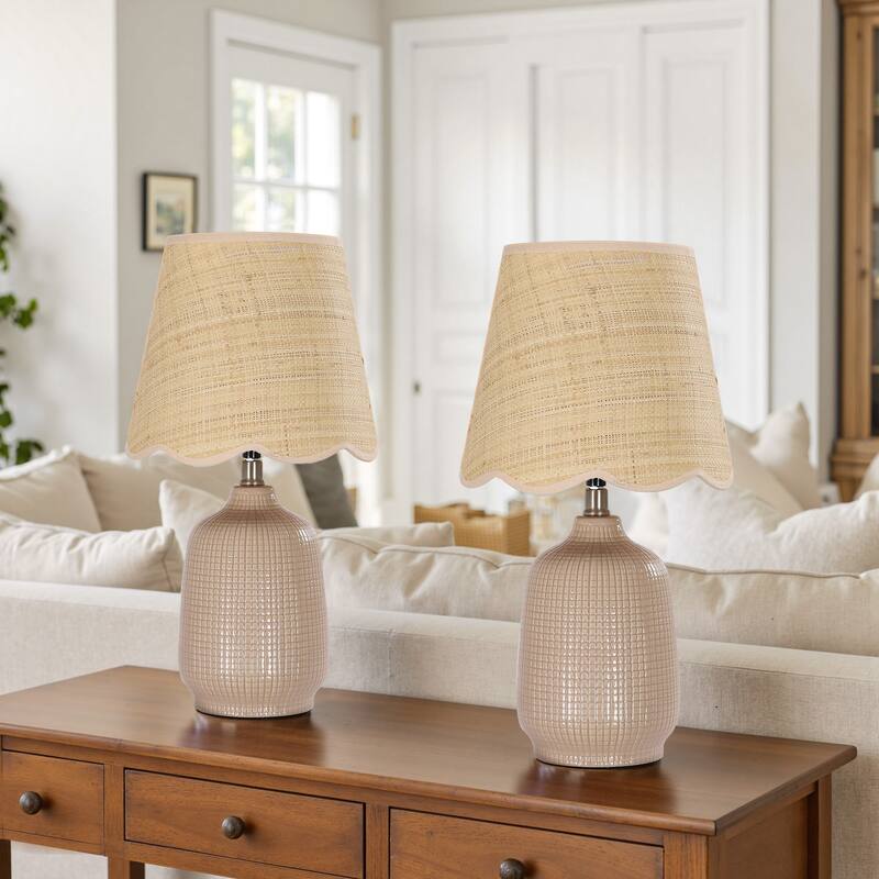 Traditional Ceramic Woven Table Lamp for Living Room - 2 Pack - Beige