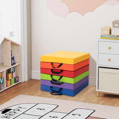6 Pack Colorful Floor Cushions with Handles and Waterproof Removable Covers Kids Seating Pads - 16" x 16" x 2.5"