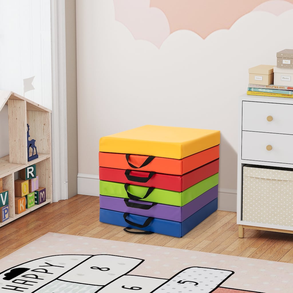 6 Pack Colorful Floor Cushions with Handles and Waterproof Removable Covers Kids Seating Pads - 16" x 16" x 2.5"