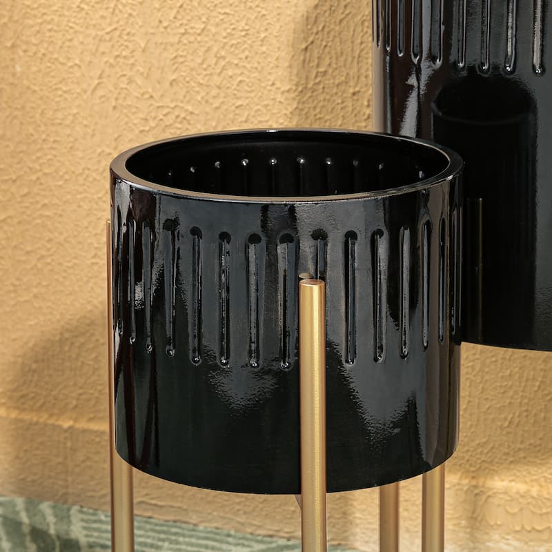 Glitzhome Set of 3 Modern Metal Cachepot Planters with Stands Plant Flower Pot Indoor Outdoor