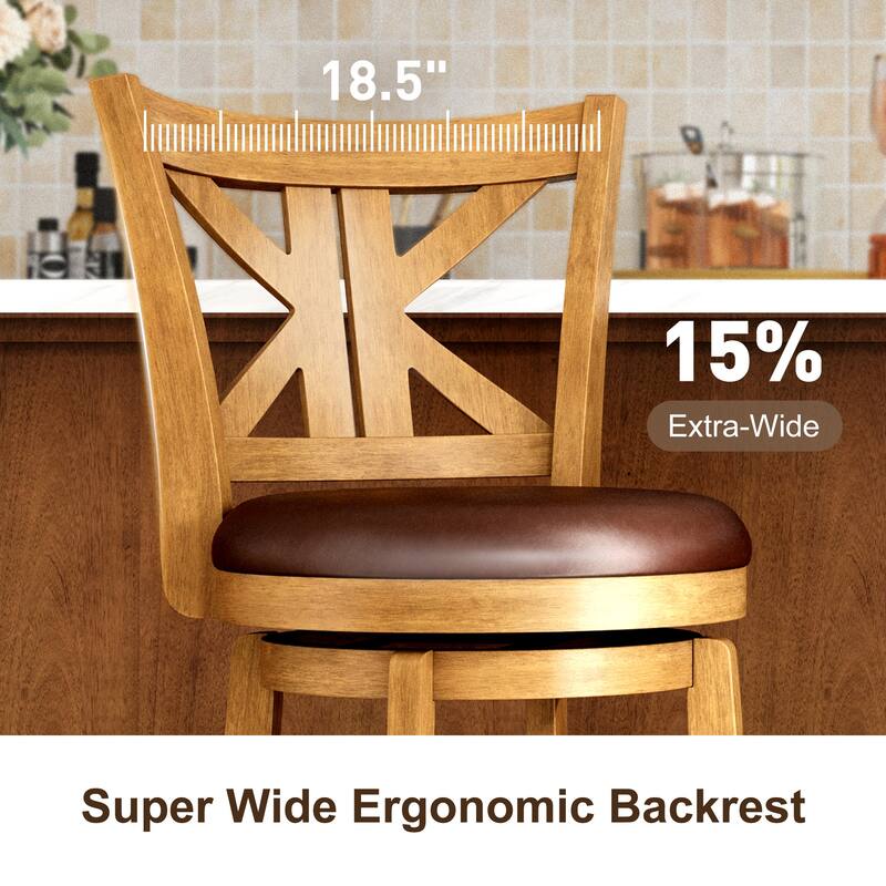 26"/30" Counter Height Bar Stools, Kitchen Wooden Swivel Bar Chairs with Back