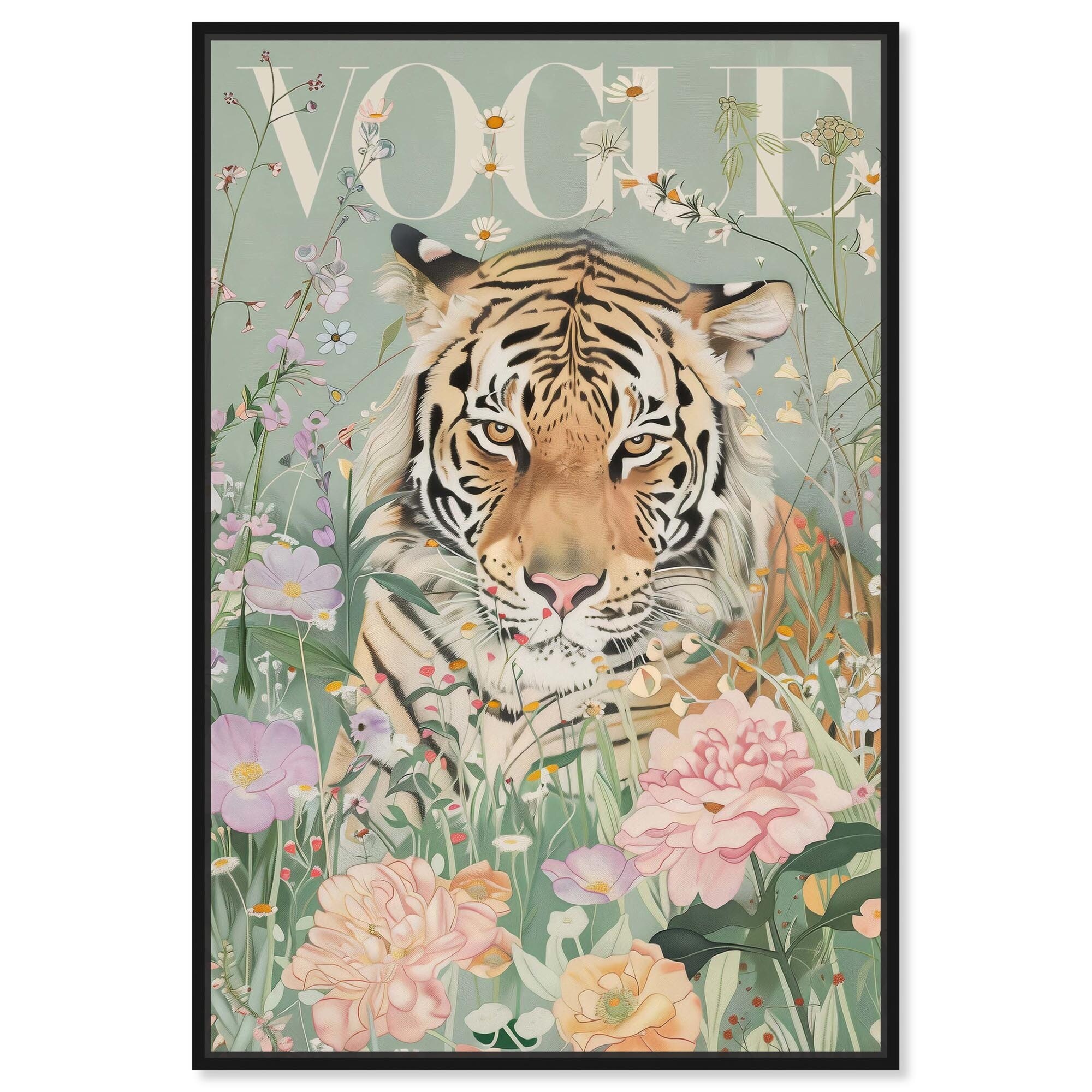 Spring Magazine Tiger Canvas Vintage Animal Art by Art Remedy
