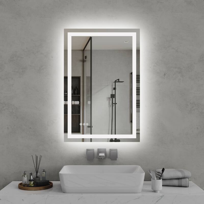 Clear Glass LED Vanity Mirror with Anti-Fog, Dimming and 3 Colors - 24” W x 36” H - Clear