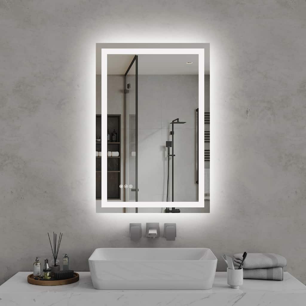 Clear Glass LED Vanity Mirror with Anti-Fog, Dimming and 3 Colors - 24” W x 36” H
