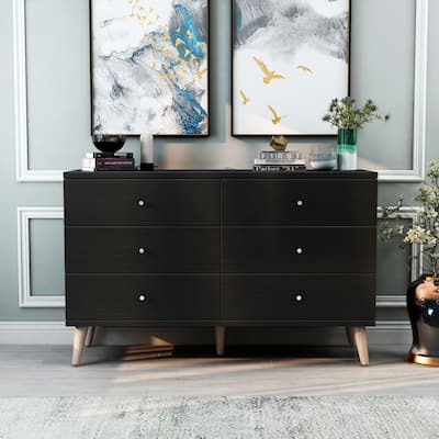 DH BASIC Cappuccino 6-drawer Dresser with Knobs by Denhour