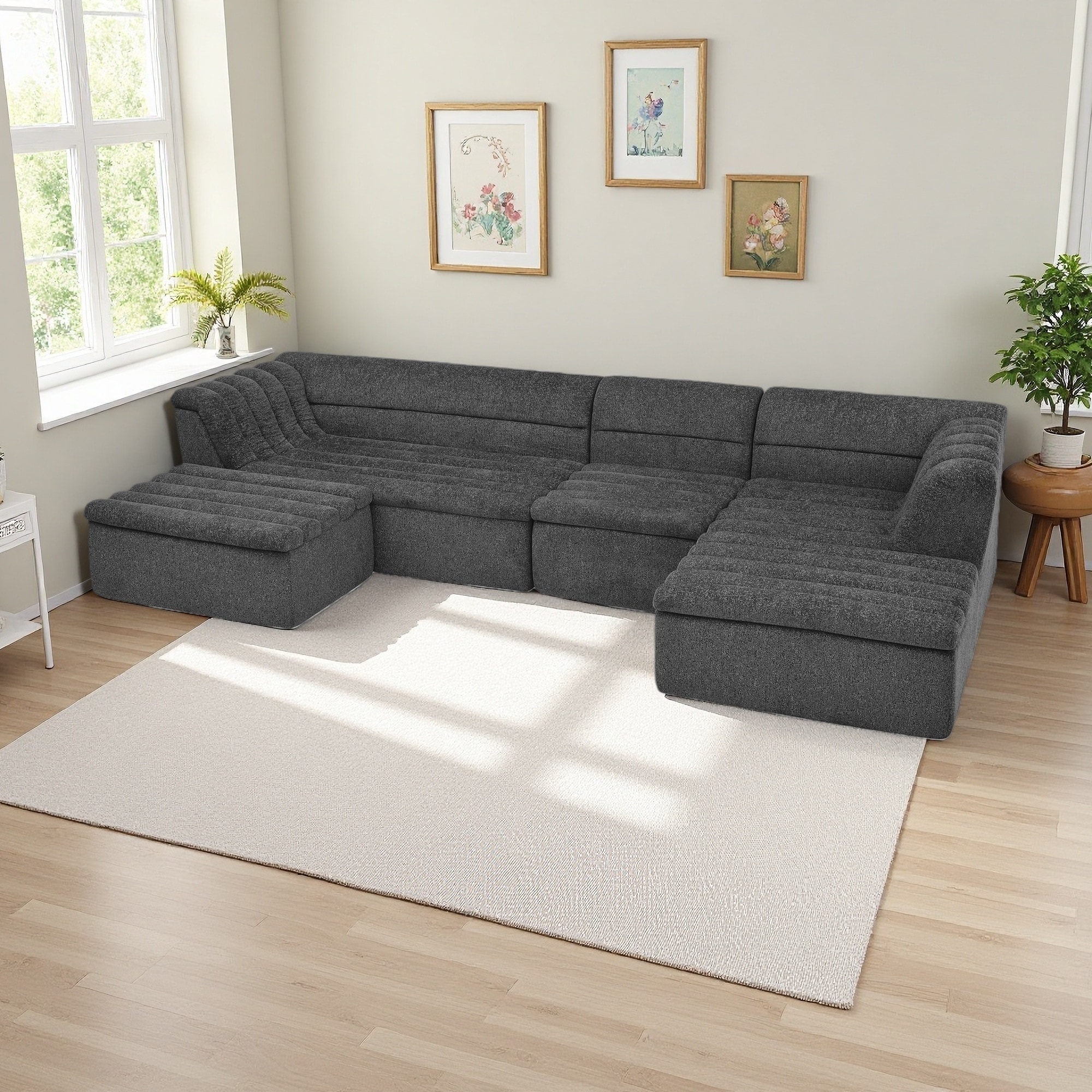 135" Chenille U-Shaped Modular Sectional Sofa with Chaise