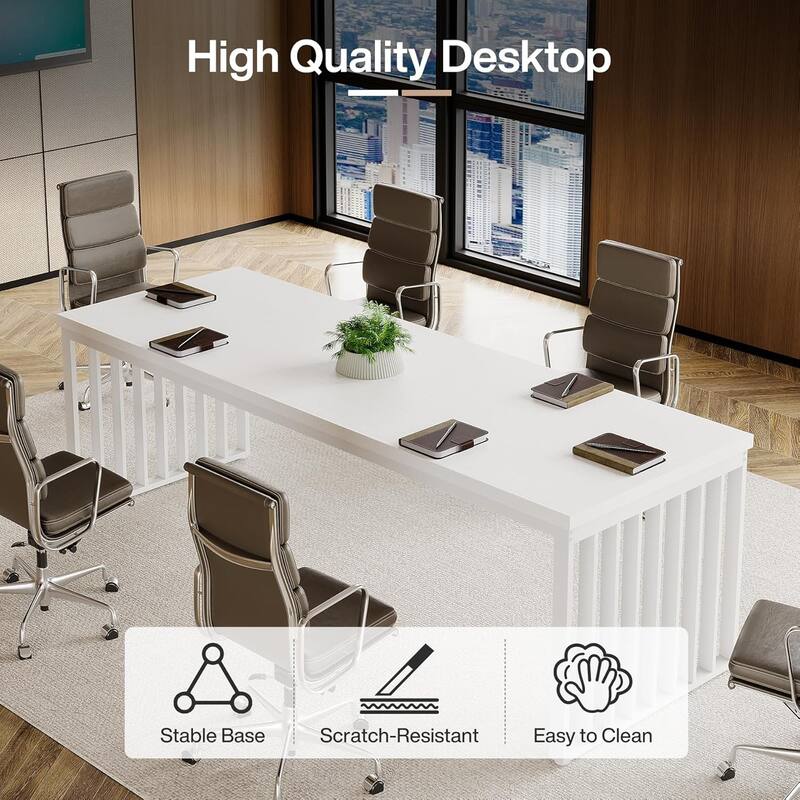 6.56 ft Industrial Conference Table, Rectangular Meeting Table for Seminar, Business & Negotiation