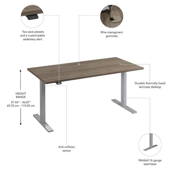 dimension image slide 9 of 22, Bush Business Furniture Move 60 Series 60x30 Adjustable Standing Desk