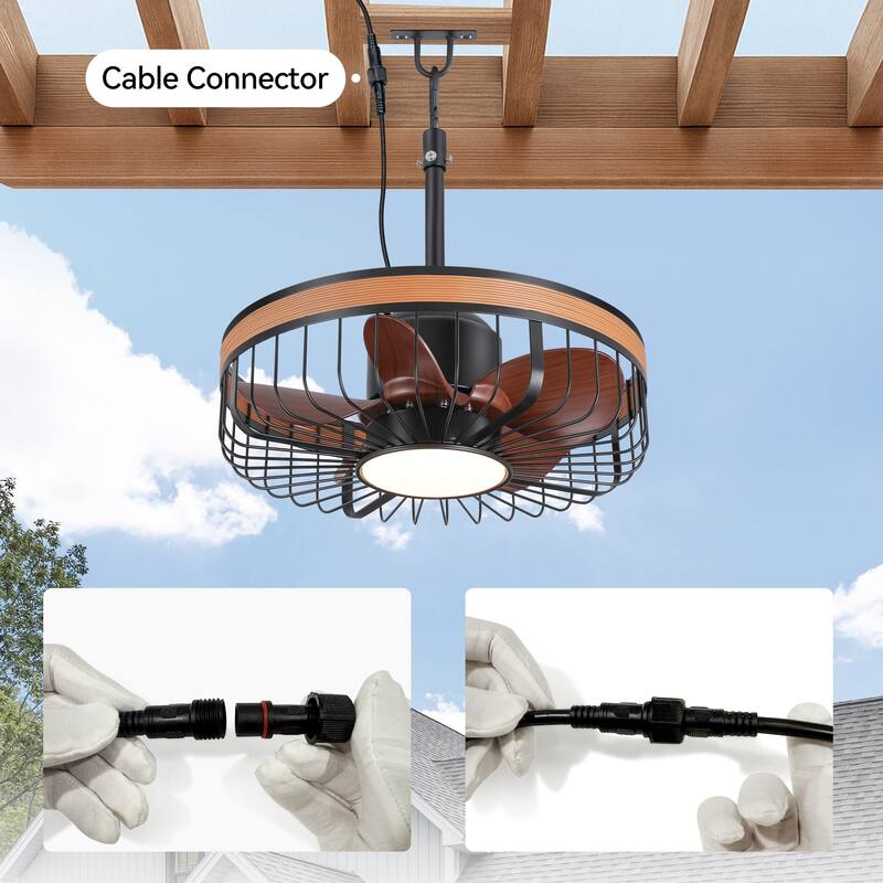19" Waterproof Plug-in Outdoor Ceiling Fan with Light and Remote(5-Blade)