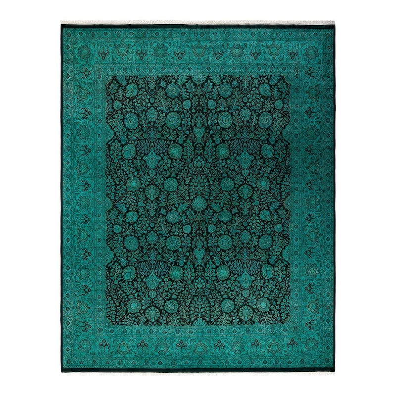 Overton Hand Knotted Wool Vintage Inspired Modern Contemporary Overdyed Blue Area Rug - 8' 2" x 10' 1"