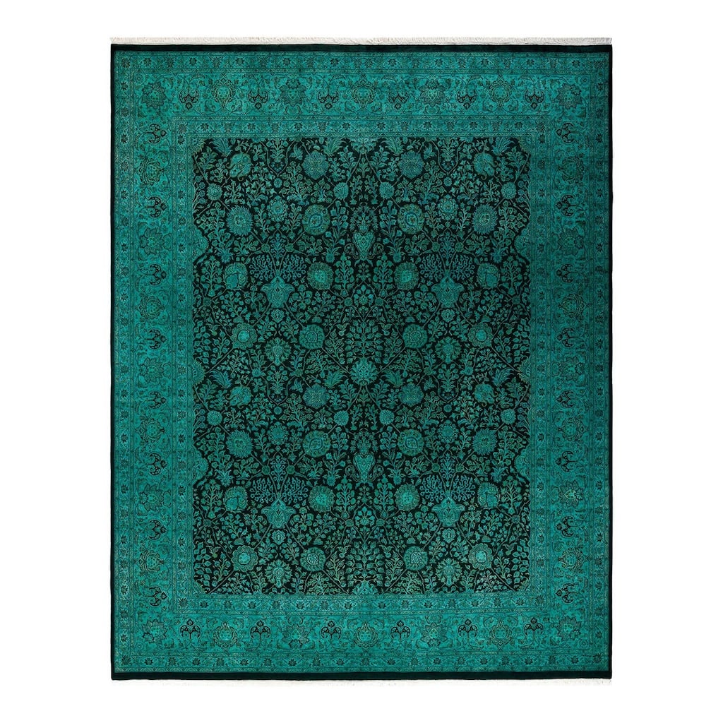 Overton Hand Knotted Wool Vintage Inspired Modern Contemporary Overdyed Blue Area Rug - 8' 2" x 10' 1"