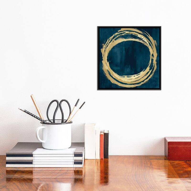 iCanvas "Circle Gold On Teal II" by Natalie Harris Framed Canvas Print