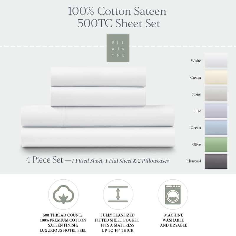100% Cotton Sateen 500 Thread Count Deep Pocket 4-piece Sheet Set