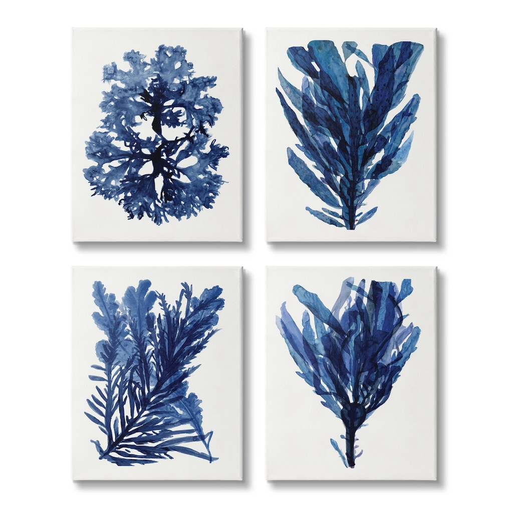 Stupell Indigo Blue Ocean Plants Coastal Sea Kelp, 4pc Multi Piece Canvas Wall Art Set, 16 x 20