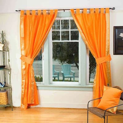 Pumpkin Orange Tab Top Sari Sheer Curtain (43 in.X84 in.) w/ matching tieback