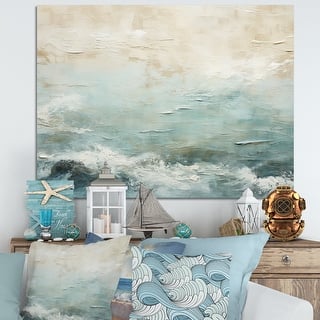 Designart "Modern Coastal Beige And Blue River I" Coastal Ocean Wall Art