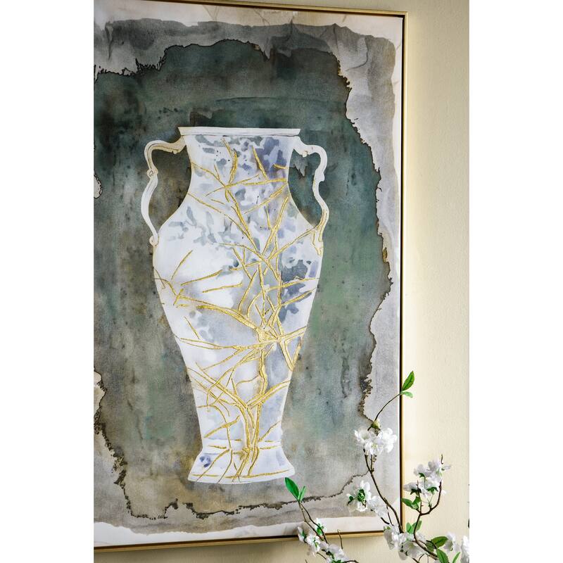 Modern Wall Decor Hand-Painted Canvas Artwork with Vintage Amphora Vase Design, for Living Room, Study and Office