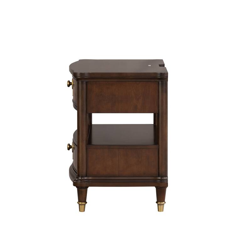Furniture of America Prylen Modern Dark Cherry Solid Wood 2-Drawer Nightstand With LED Light And USB Ports