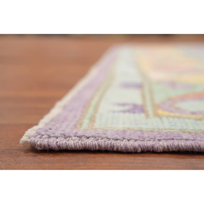 Hand Knotted Oriental 100% Wool Carpet Transitional Geometric Purples Oushak Area Rug - 8' 6'' X 6' 1''