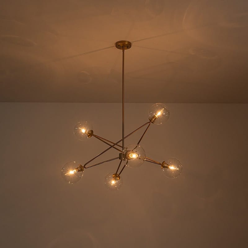 Modern Minimalist 6-Light Clear Glass Bubble Sputnik Chandelier 34.6in