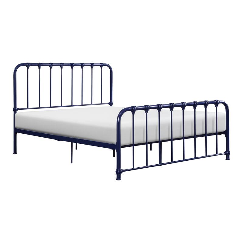 Bethany Metal Queen Bed with Blue Finish, Platform Design, Foundation Not Required, Ships in One Box