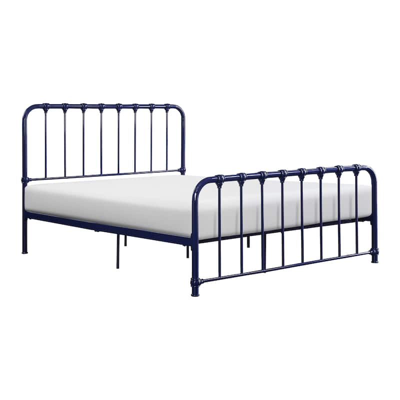 Metal Bed Blue Finish Full Platform Bed 1pc