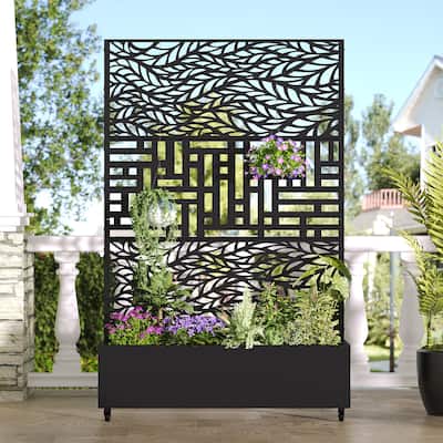 Metal Movable Planter Box with Trellis Privacy Screen Planter Box with Lockable Wheels