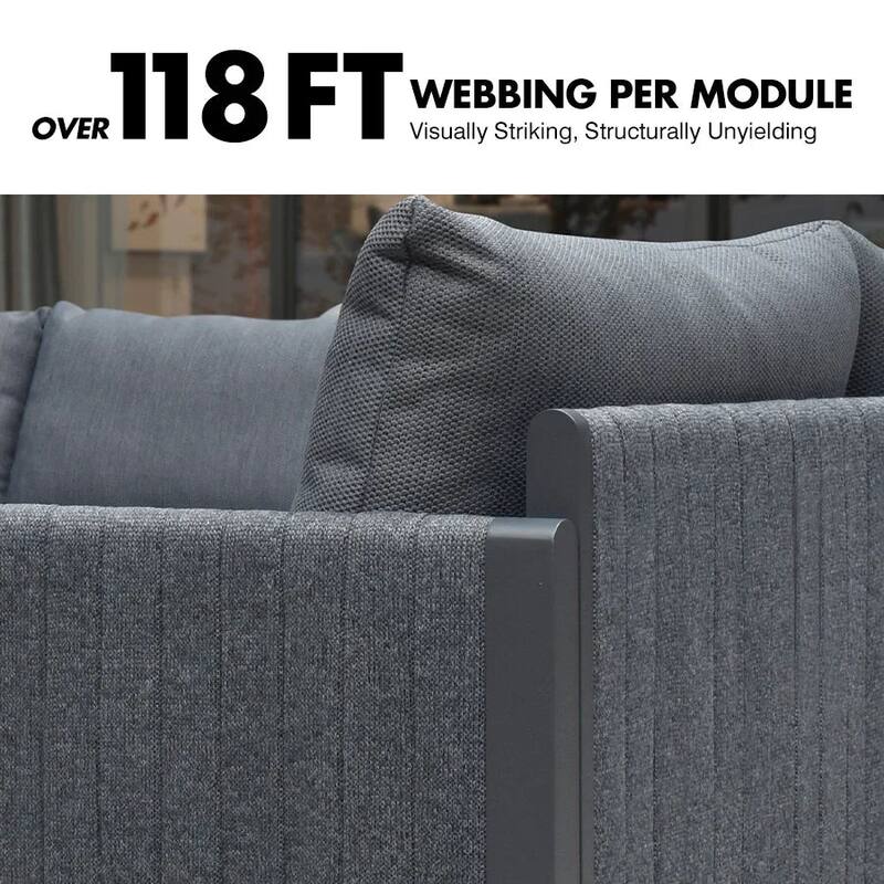 PURPLE LEAF Sanori Patio Conversation Set with Grey Ottoman and Cushion Sofas Sectional for Poolside Graden