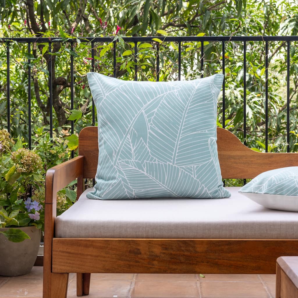 Palm Fronts Reversible Outdoor Square Throw Pillow Cover - 18" - Blue and White
