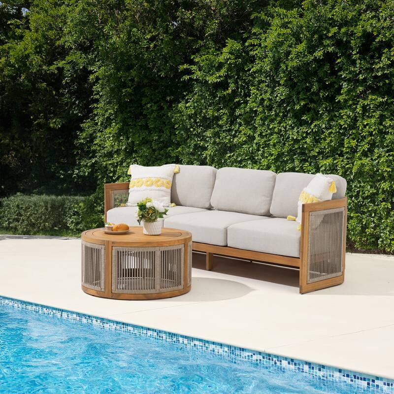 Outdoor 3-person Wooden Conversation Sofa Set