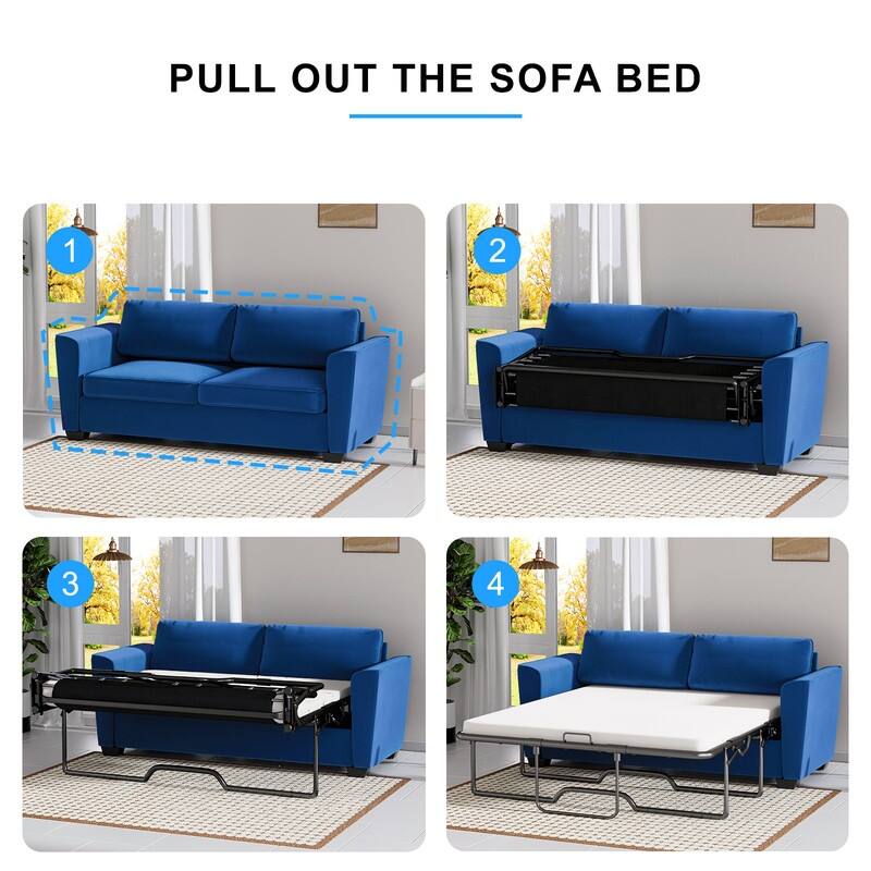 MIxoy Modern Velvet Queen Size 2-in-1 Pull Out Sleep Sofa Bed