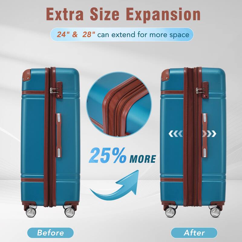4-Piece, 20, 24, 28-Inch Modern Luggage Sets, Hard-Shell Luggage with Makeup Bag and TSA Lock, for Boarding Travel, Blue