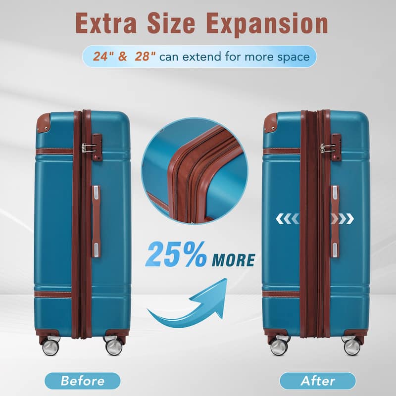 Hardshell Lightweight Expandable ABS Carry-on Luggage with TSA Lock and Cosmetic Case, 3 Piece Luggage Set