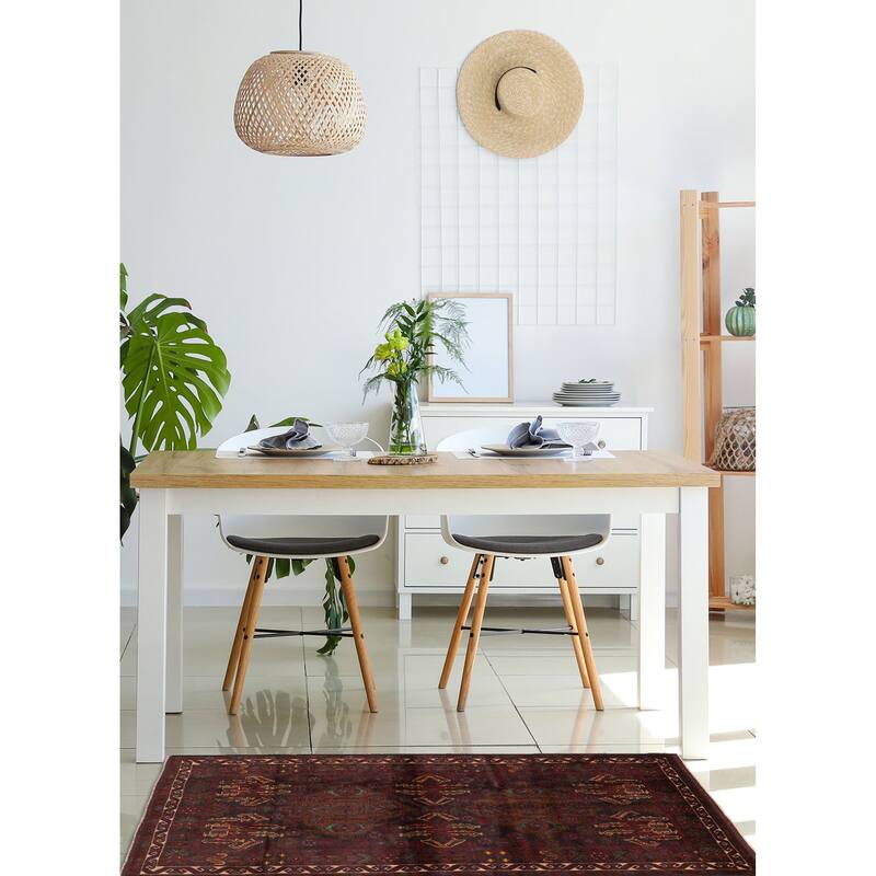 ECARPETGALLERY Hand-knotted Teimani Black, Dark Red Wool Rug - 3'8 x 7'1