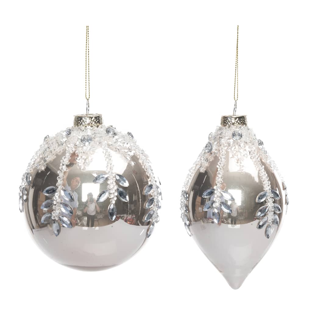 Transpac Glass Gold Ornament w/Jewel Detail Set of 2 Christmas Home Decorations