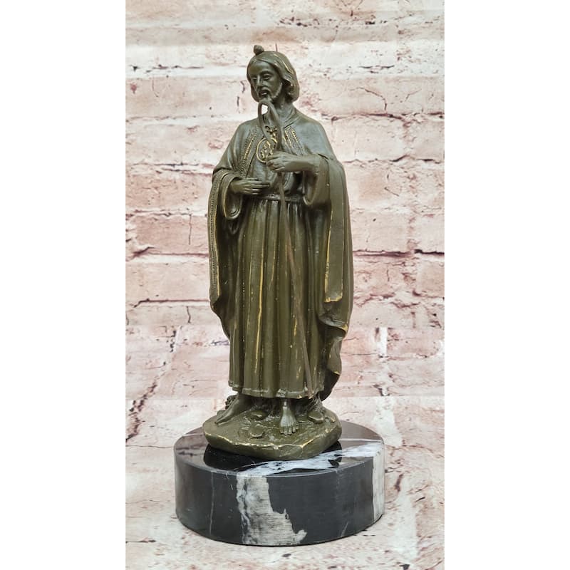 Bronze Saint Jude Sculpture Holding Staff – Religious Art On Marble Base