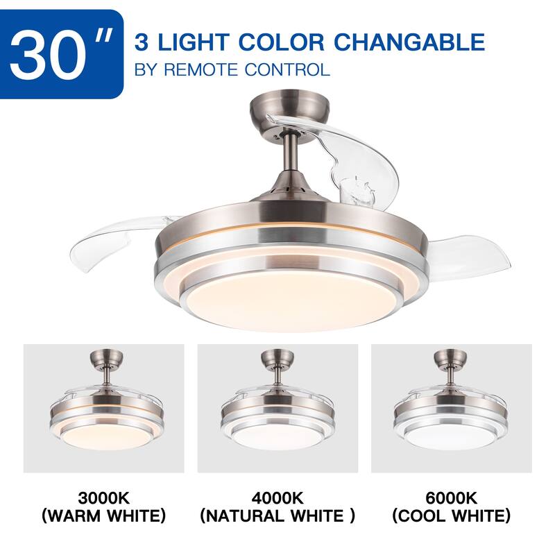YUHAO Modern 42 in. Indoor Nickel Retractable Blades Ceiling Fan with Light Kit and Remote Control - 42 Inches