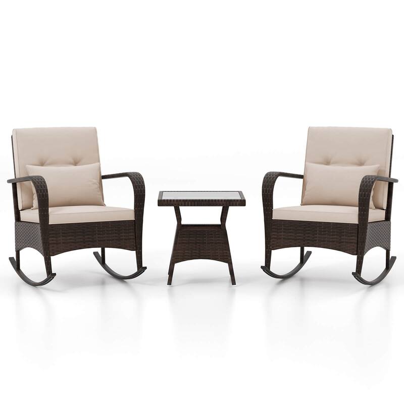 Costway 3 PCS Rocking Bistro Set with Removable Cushions & Tempered - See Details