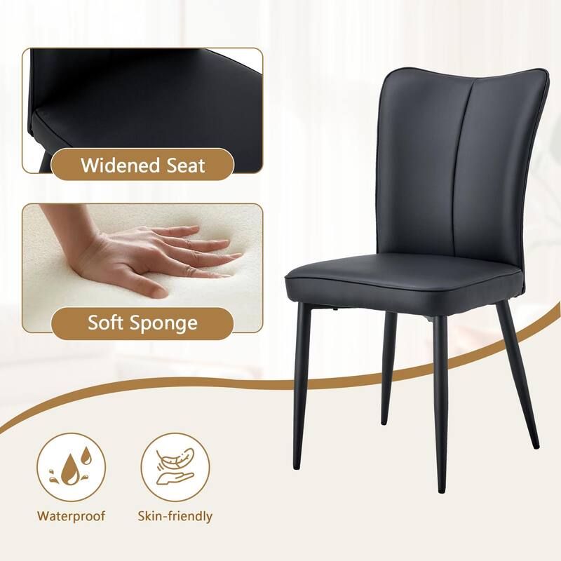 7 Piece Dining Table Set with 42 Inch Round Top Glass Insert and 6 PU Chairs Striped Backrest